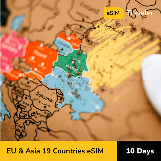 EU & Asia 19 Countries eSIM card for travel - 10Days | 1-30GB Data Plans-eSIM Traveler