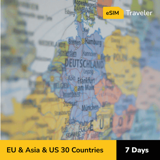 EU & Asia & US 30 Countries eSIM card for travel - 7Days | 1-30GB Data Plans-eSIM Traveler