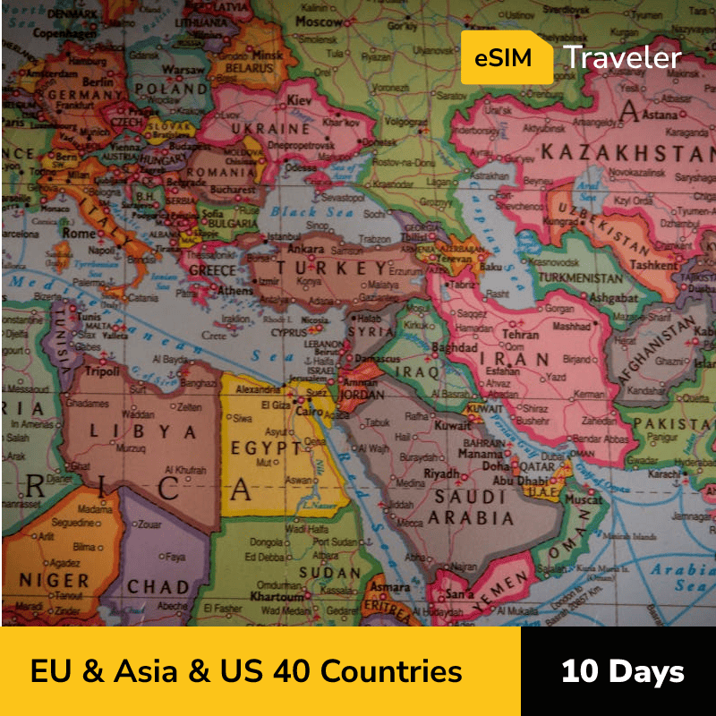 EU & Asia & US 40 Countries eSIM card for travel - 10Days | 1-30GB Data Plans-eSIM Traveler