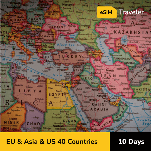 EU & Asia & US 40 Countries eSIM card for travel - 10Days | 1-30GB Data Plans-eSIM Traveler