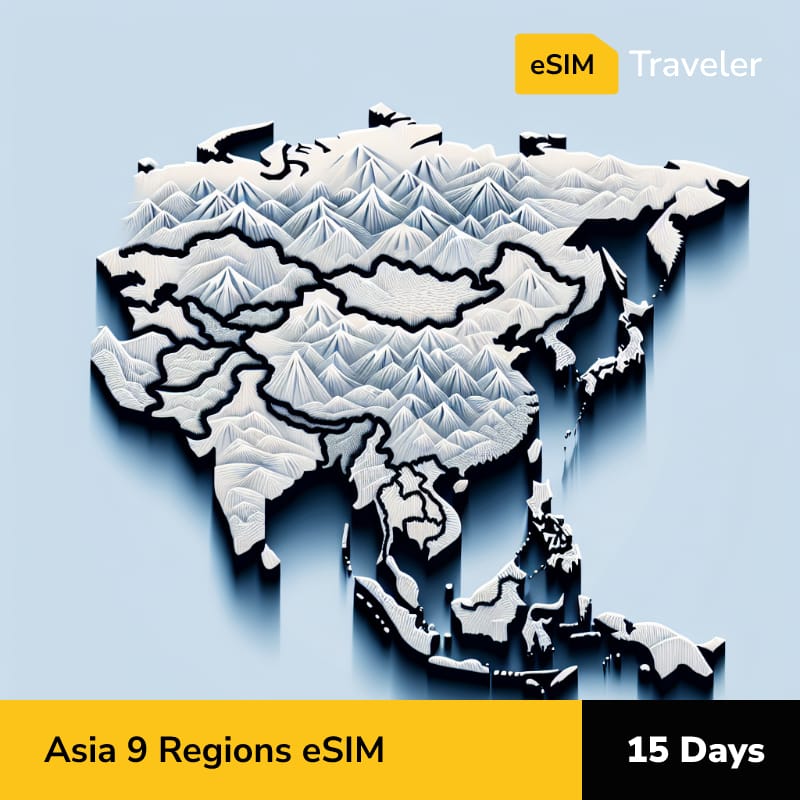 Asia 9 Regions eSIM card for travel - 15Days | 1-30GB Data Plans-eSIM Traveler