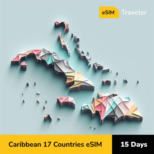 Caribbean 17 Countries eSIM card for travel - 15Days | 1-30GB Data Plans-eSIM Traveler