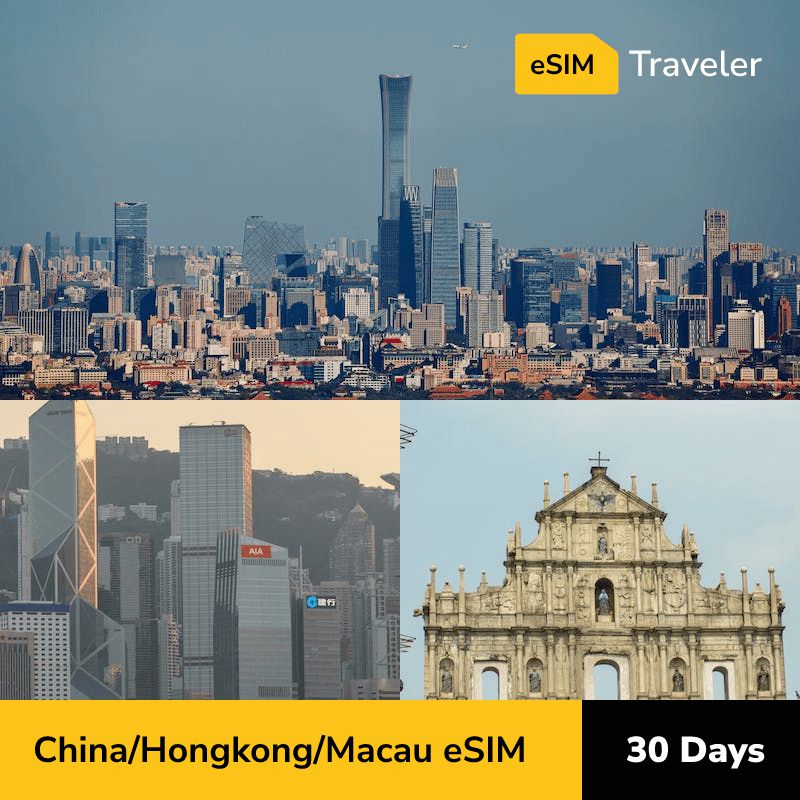 China & Hong kong & Macau eSIM card for travel - 30Days | 1-30GB Data Plans-eSIM Traveler