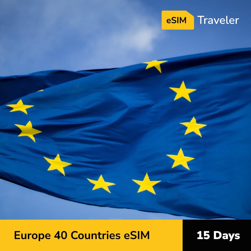 Europe 40 Countries eSIM card for travel - 15Days | 1-30GB Data Plans-eSIM Traveler