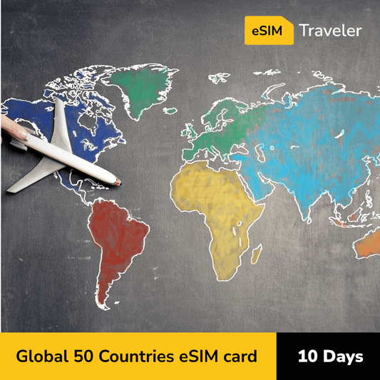 Global 50 Countries eSIM card for travel - 10Days | 1-30GB Data Plans-eSIM Traveler