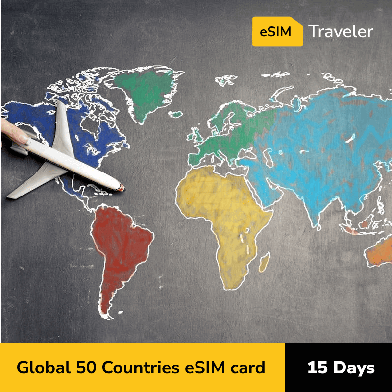 Global 50 Countries eSIM card for travel - 15Days | 1-30GB Data Plans-eSIM Traveler