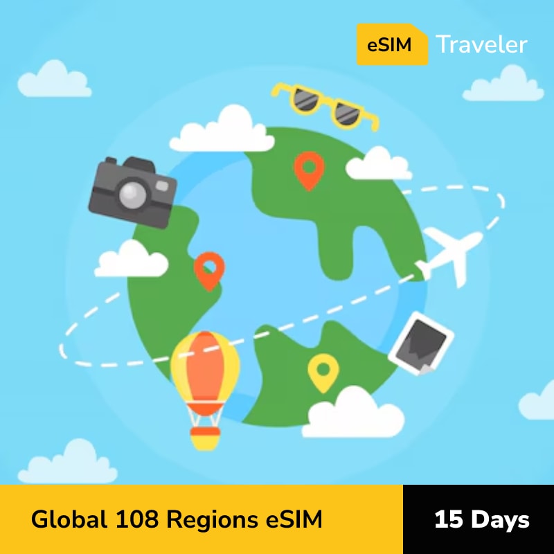 Global 108 Regions eSIM card for travel - 15Days | 1-30GB Data Plans-eSIM Traveler