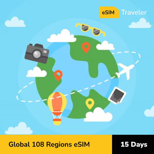 Global 108 Regions eSIM card for travel - 15Days | 1-30GB Data Plans-eSIM Traveler