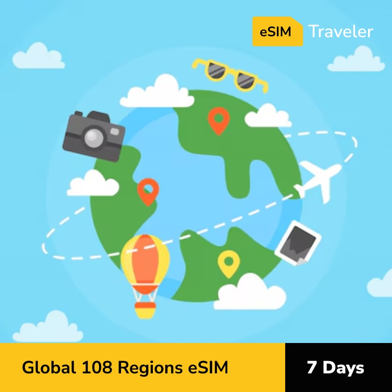 Global 108 Regions eSIM card for travel - 7Days | 1-30GB Data Plans-eSIM Traveler