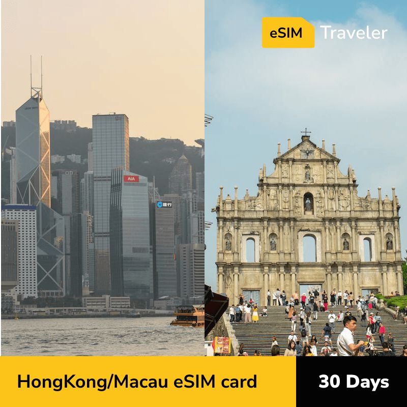 HongKong & Macau eSIM card for travel - 30Days | 1-30GB Data Plans-eSIM Traveler