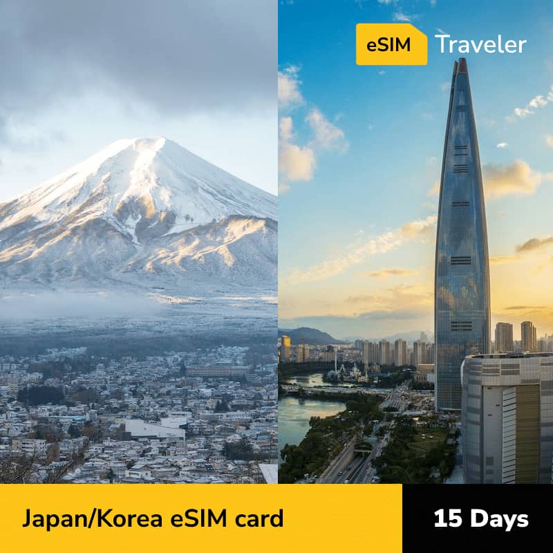 Japan & Korea eSIM card for travel - 15Days | 1-30GB Data Plans-eSIM Traveler