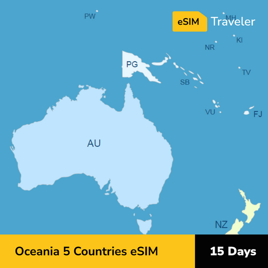 Oceania 5 Countries eSIM card for travel - 15Days | 1-30GB Data Plans-eSIM Traveler