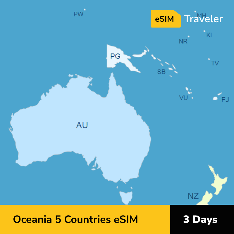 Oceania 5 Countries eSIM card for travel - 7Days | 1-30GB Data Plans-eSIM Traveler