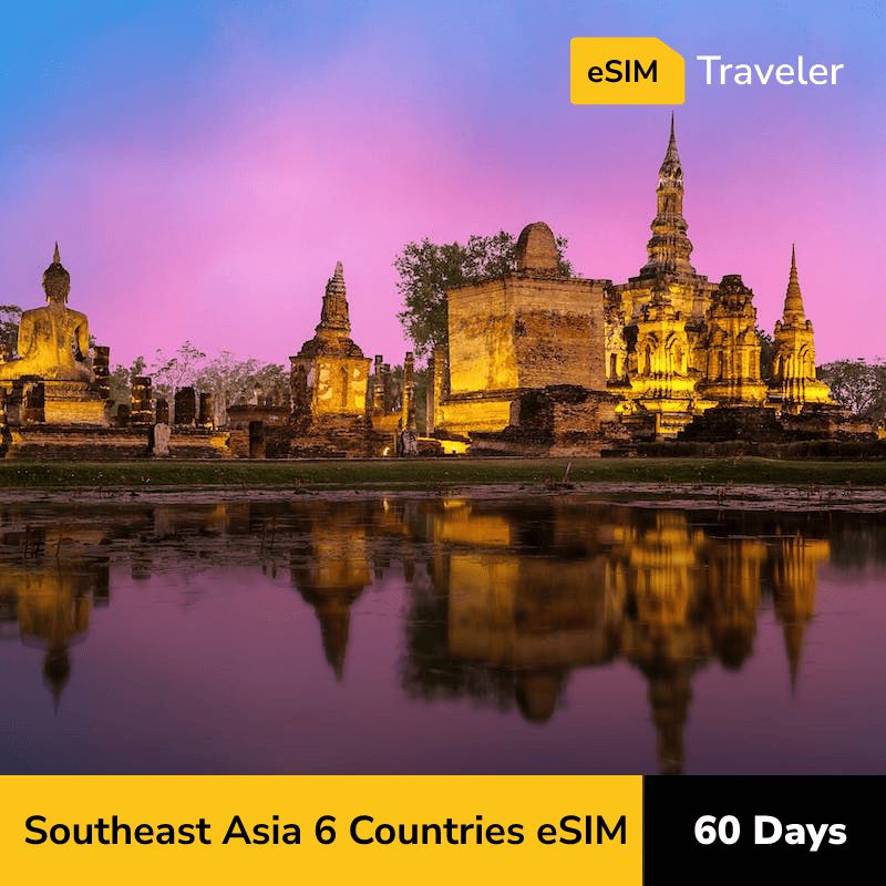 Southeast Asia 6 Countries eSIM card for travel - 60Days | 1-30GB Data Plans-eSIM Traveler