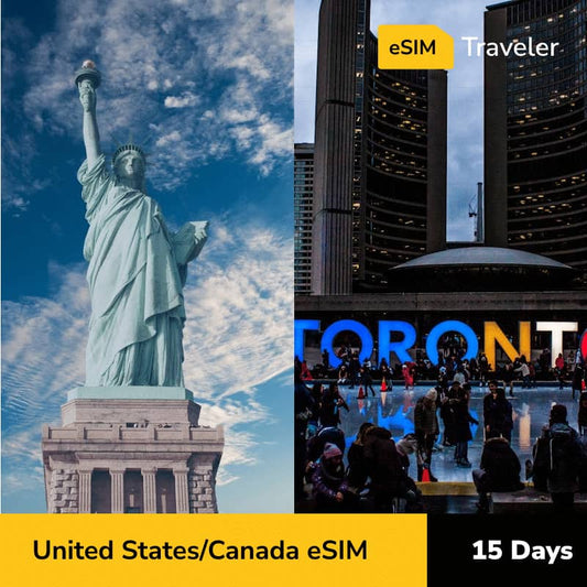 United States & Canada eSIM card for travel - 15Days | 1-30GB Data Plans-eSIM Traveler