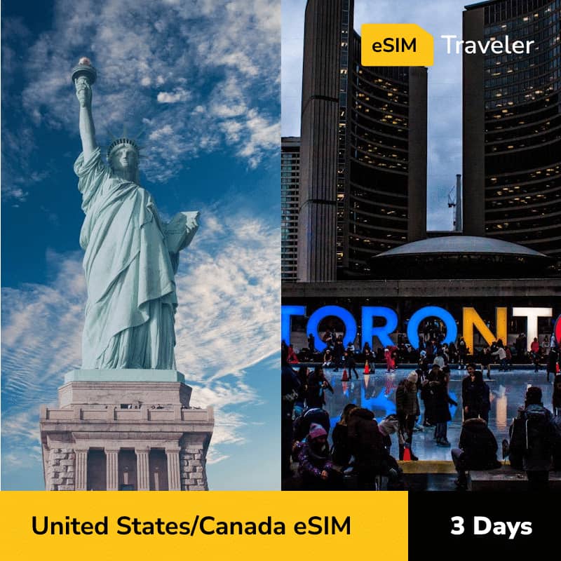 United States & Canada eSIM card for travel - 3Days | 1-30GB Data Plans-eSIM Traveler