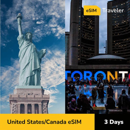 United States & Canada eSIM card for travel - 3Days | 1-30GB Data Plans-eSIM Traveler