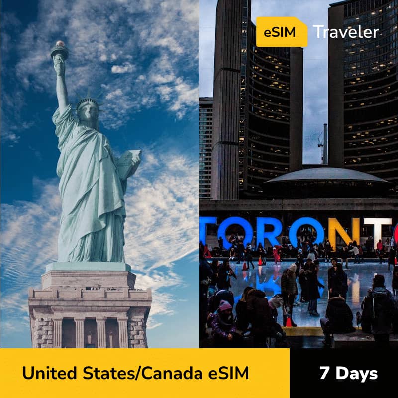 United States & Canada eSIM card for travel - 7Days | 1-30GB Data Plans-eSIM Traveler